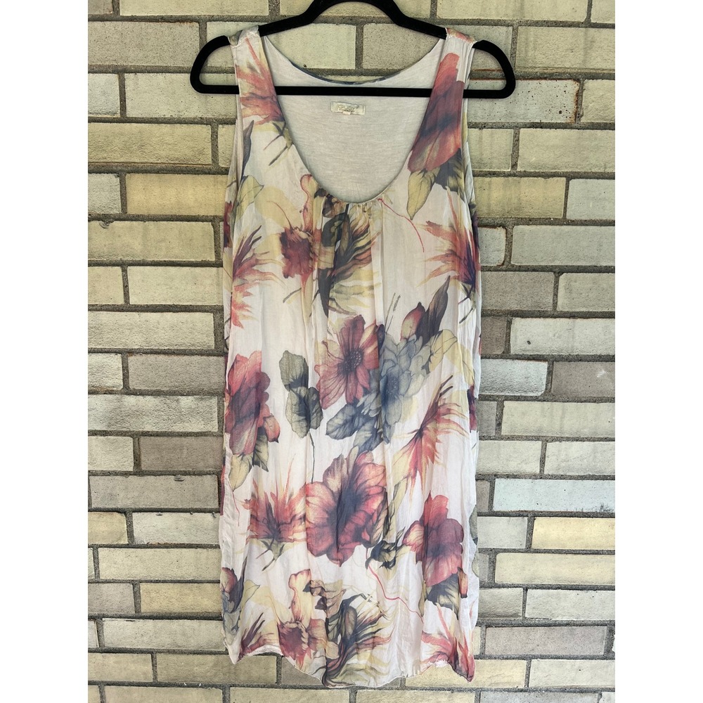 Giusy Made in Italy Silk Floral Watercolor Sleeveless Shift Dress Size Small